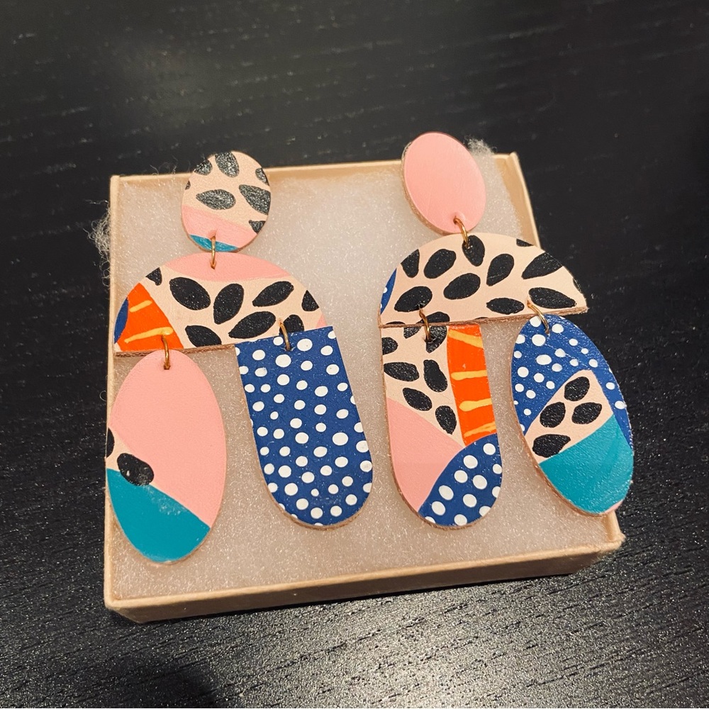 ⭐️ NWOT ⭐️ Rose & Royce • Hand-painted leather earrings